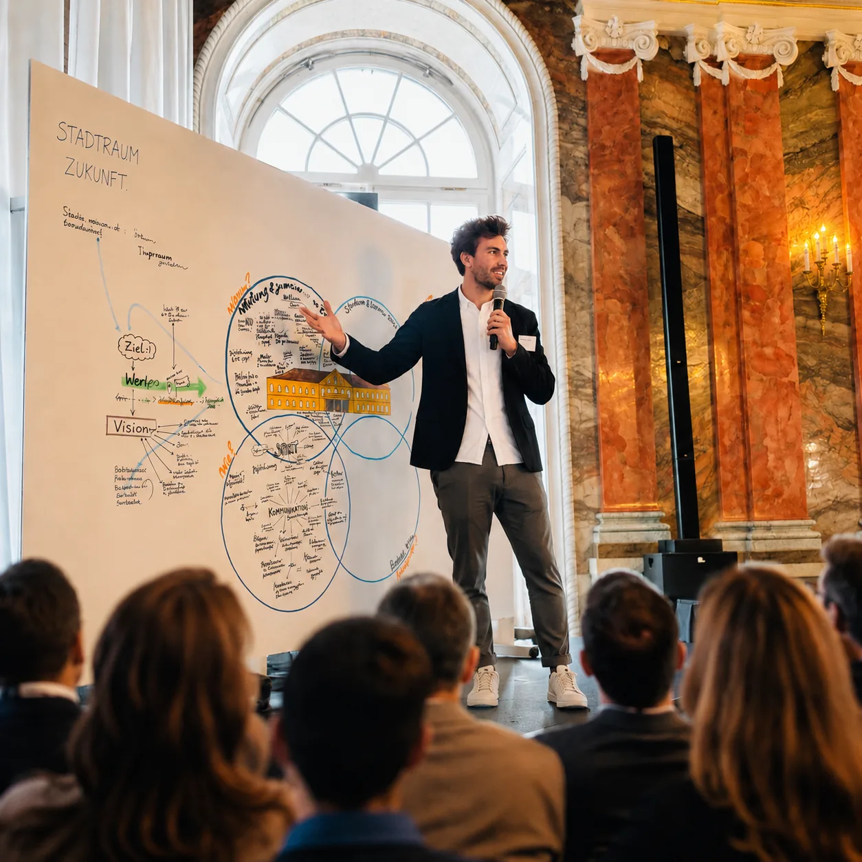 Robin Hotz präsentiert eine Visualisierung bei der Strategiekonferenz