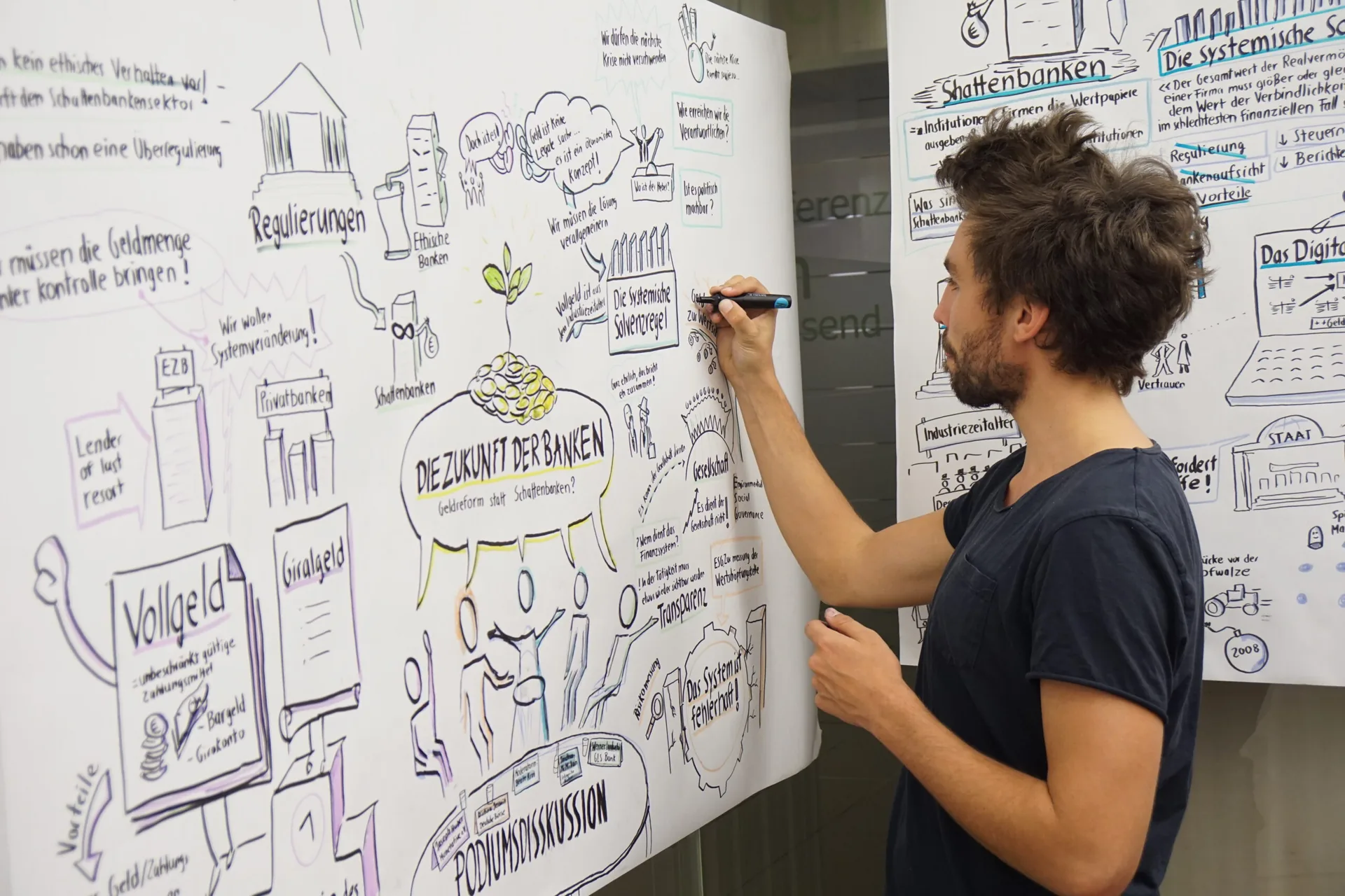 Robin Hotz erstellt live ein Graphic Recording zur Zukunft der Banken